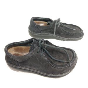 VTG Birkenstock 37 (6 - 6.5) Black Suede Rubber Moccasin Shoes Comfort Rare